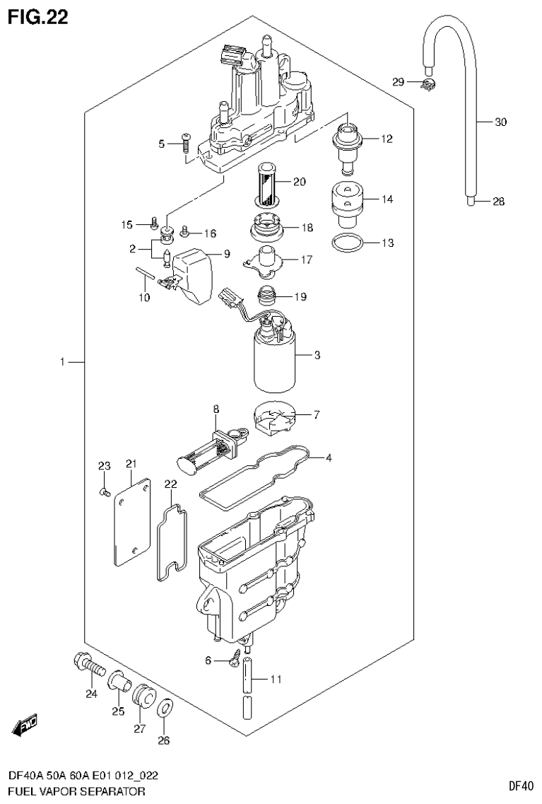 Suzuki DF40AST, DF50A, DF50ATH FUEL VAPOR SEPARATOR (DF50ATH E1) parts diagram